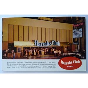 Harrahs Club Casino Postcard Reno Nevada Old Cars Red Nichols Jazz